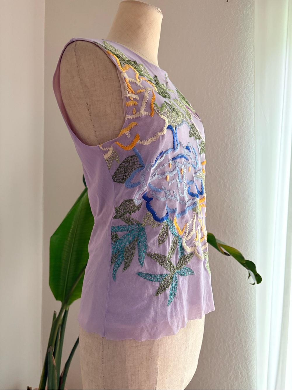 Vivienne Tam VTG Sheer Mesh Embroidered Floral Tank Top Shirt 90s Rare Purple 2 - Picture 3 of 15